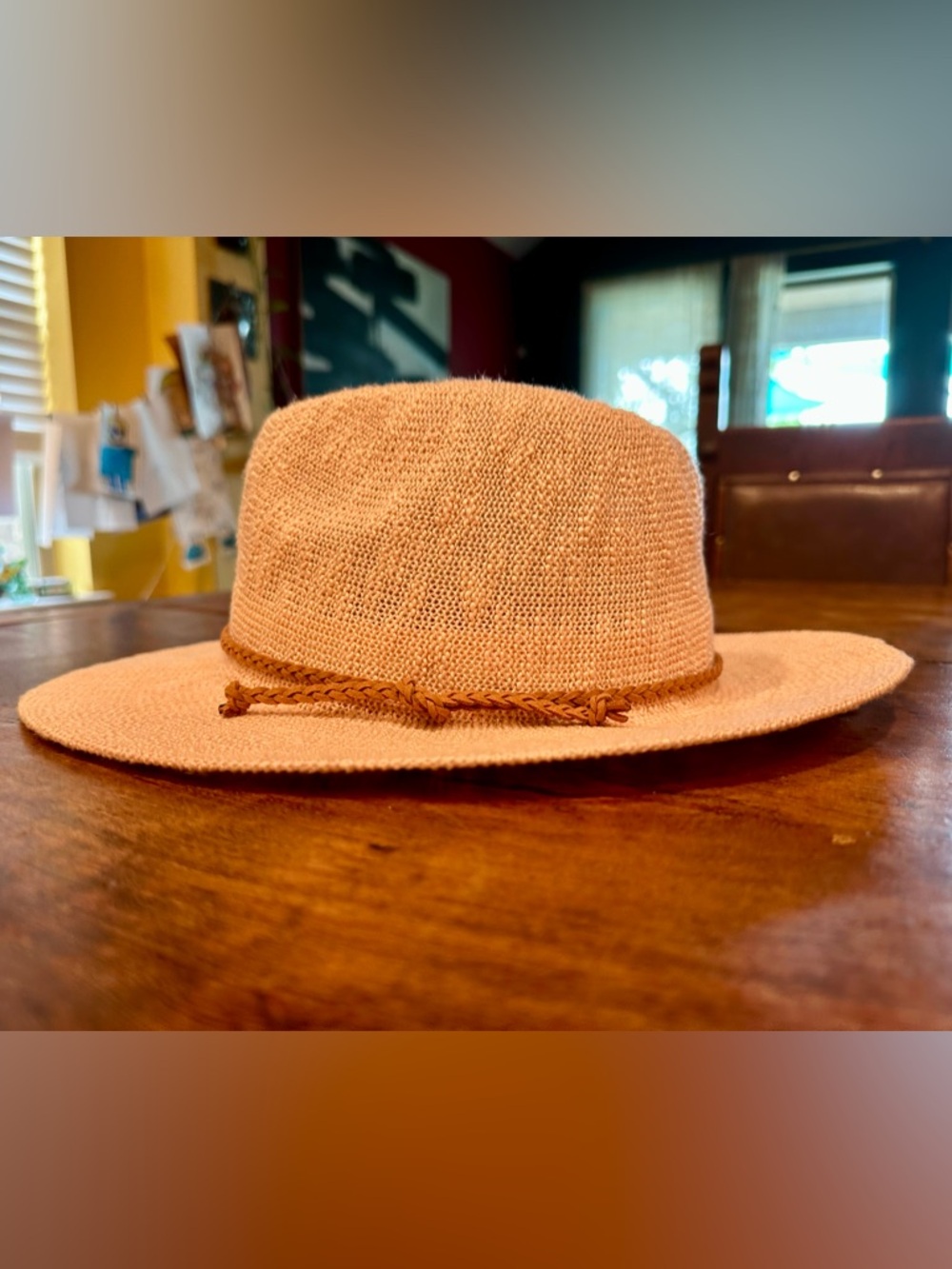 Altar'd State Straw Fedora Hat in Light Pink with Tan Braid